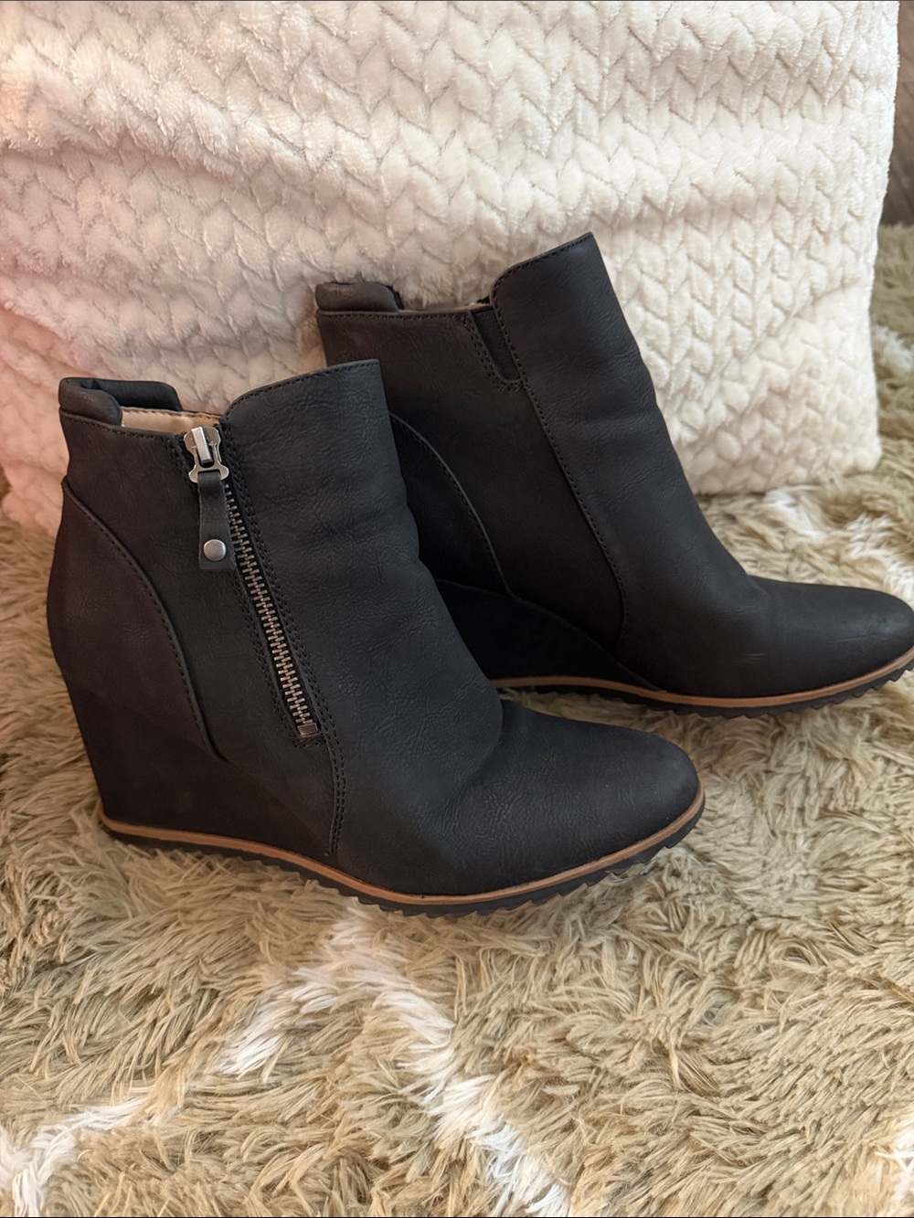 SOUL Naturalizer Black Wedge Ankle Boots with Side Zip Detail